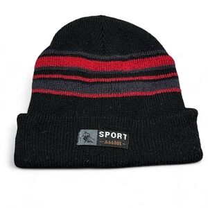 Black & red striped beanie Sport A6688K lined